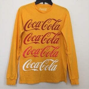 Coca Cola Yellow Graphic Long Sleeve Crew Neck 100% Cotton T-shirt